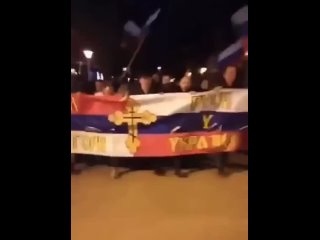 montenegrins march to the katyusha in support of russia.
